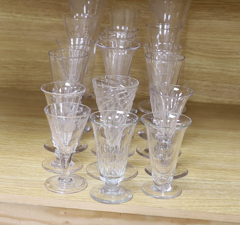 A quantity of mixed 18th-20th century drinking glasses, tallest 25 cm